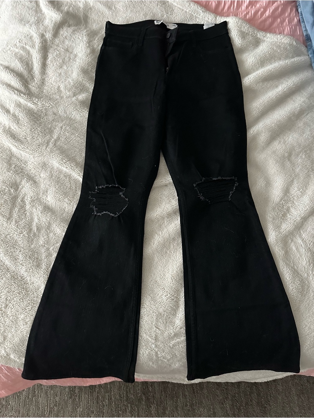 Hollister Black Flared Jeans with Knee Rips